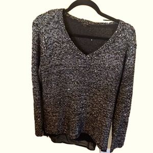 APT 9 Sequin sweater with Sheer  fabric lining. Asymmetrical bottom